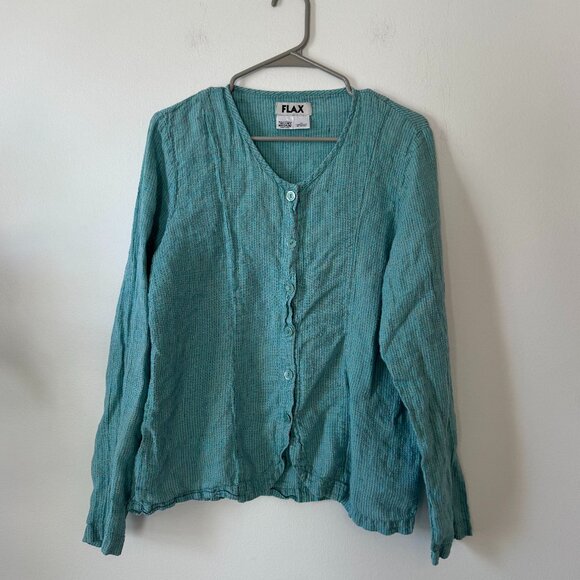 Flax Turquoise Button Top - Picture 1 of 9
